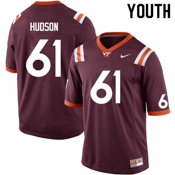 Youth #61 Bryan Hudson Virginia Tech Hokies College Football Jerseys Sale-Maroon